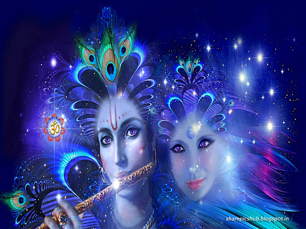 Lord Radha Krishna 3D Wallpaper in Blue For Desktop