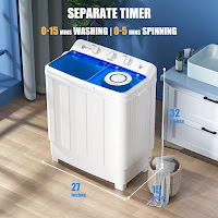 Auertech AU8590 Portable Twin Tub Washing Machine Dimensions:  27" wide x 15" deep x 32" high, image