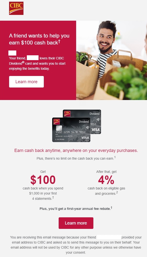 Cibc Dividend Visa Infinite Card Earn 100 Cash Back First Year Annual Fee Rebate