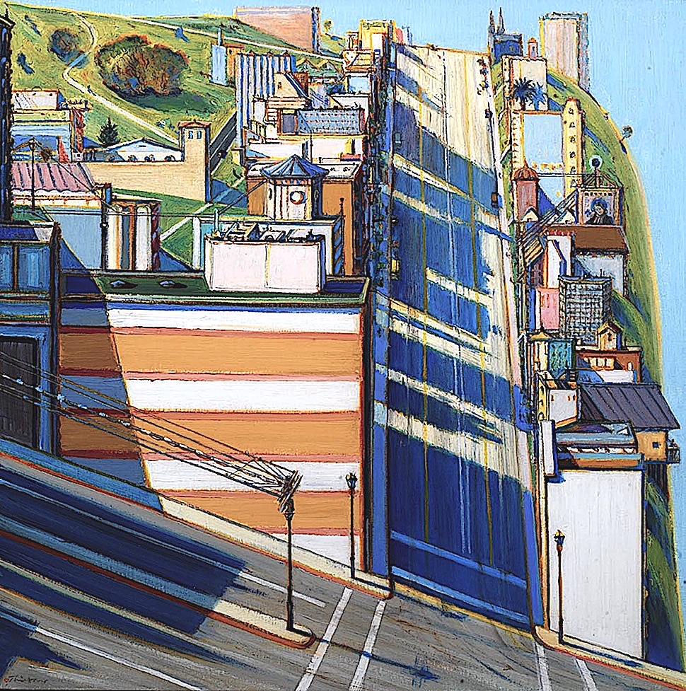 a Wayne Thiebaud painting of a cityscape