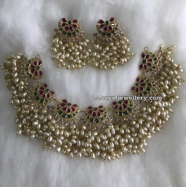 Kundan Design Rice Pearls Set