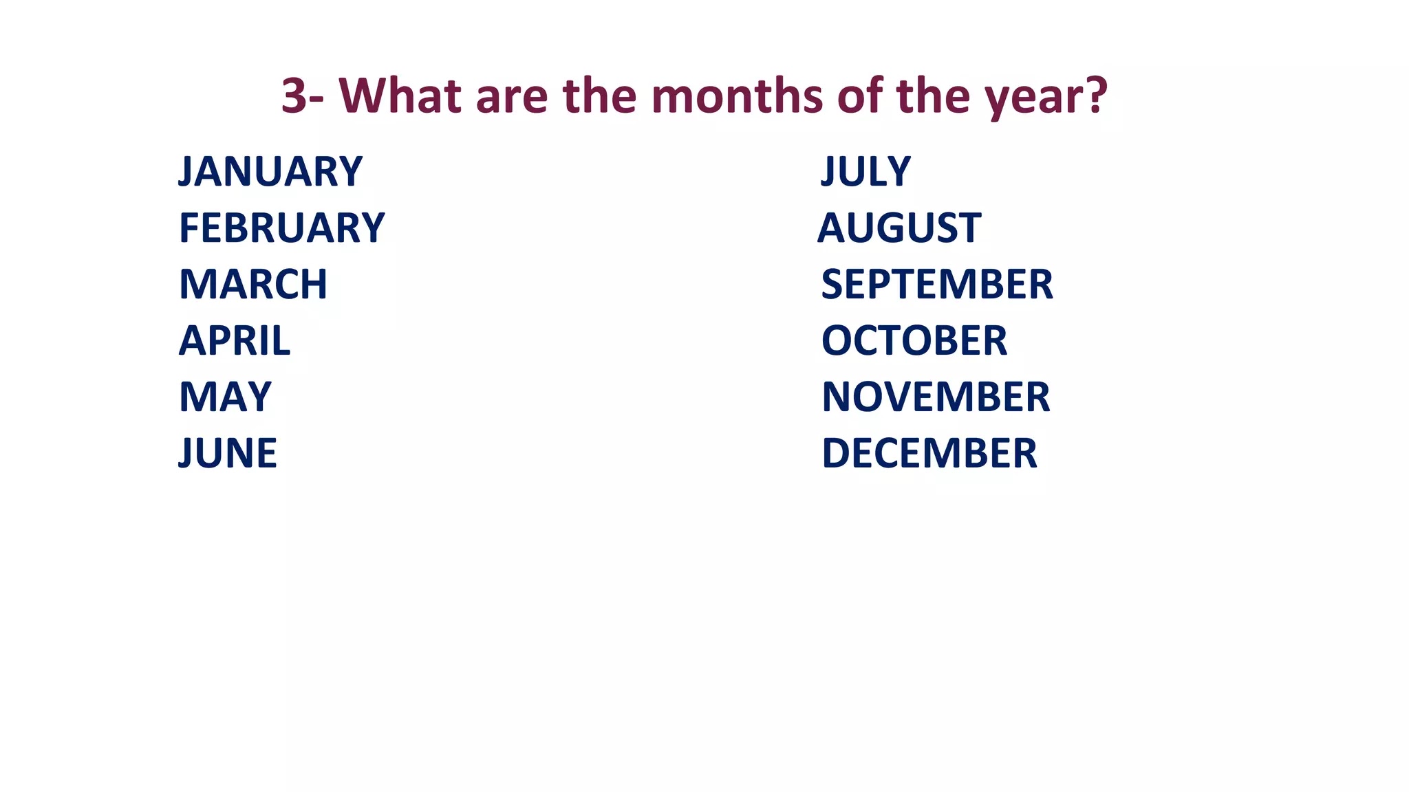 months of the year in english