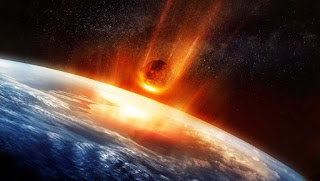 un gran asteroide chocando con la tierra, escena de cine armagedon, un meteorito estrellándose contra la tierra