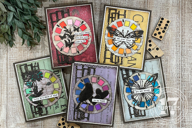 View Master Rainbow Card Set by Juliana Michaels featuring the Tim Holtz Vault Picture Show Die Set