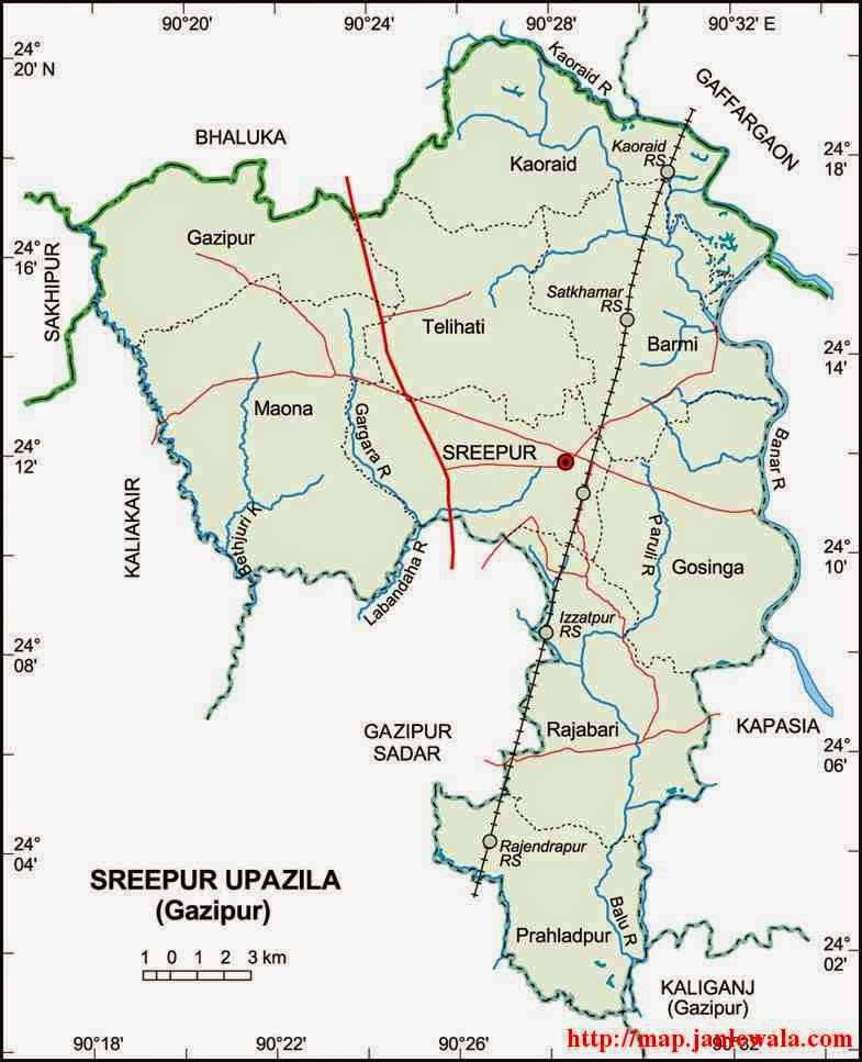 sreepur (gazipur) upazila map of bangladesh