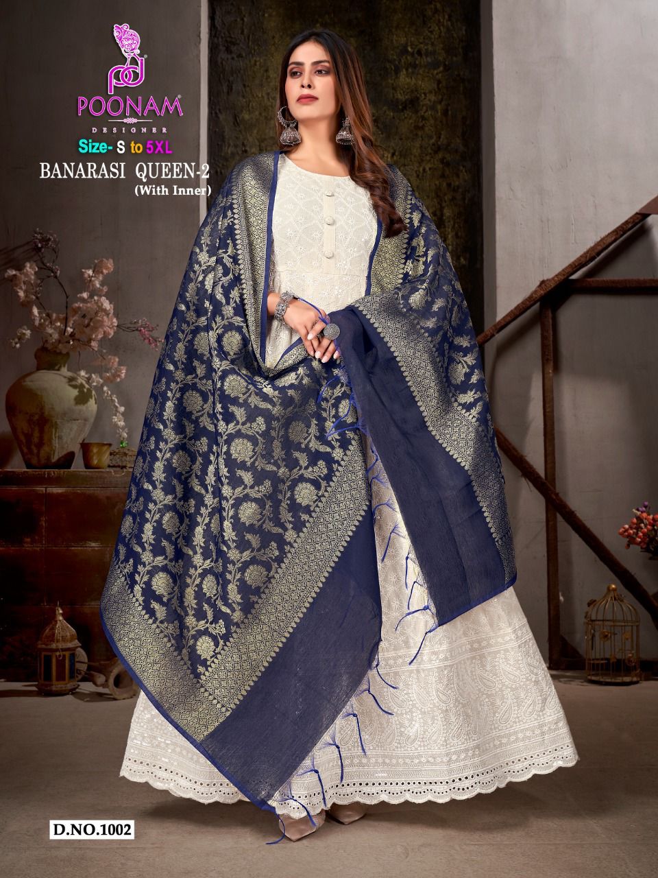 Royal Blue Color Party gown with heavy Banarasi Dupatta