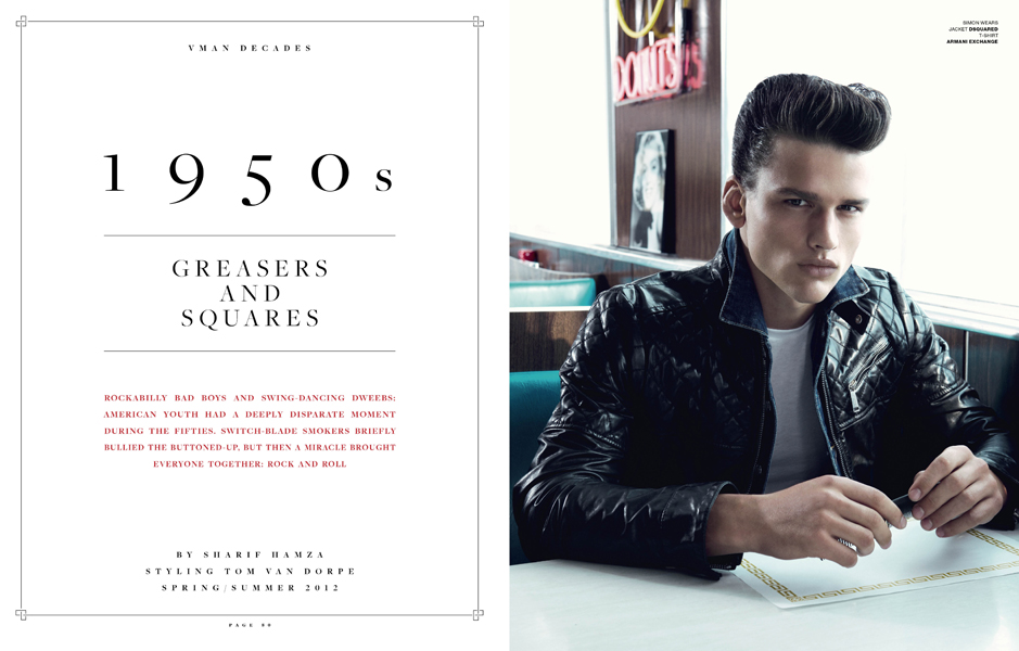 1950's Greaser and Squares — Simon Nessman , Eniko Mihalik, Nicolas Ripoll, Jakob Wiechmann, Justin Bravo, Matthew Terry and Matthew Coatsworth by Sharif Hamza