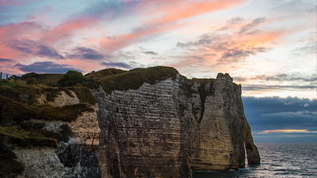 Cliff. Sunset, Sea, Sky, Clouds