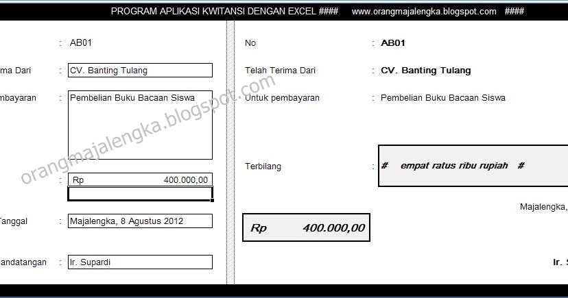 Aplikasi Kwitansi Excel  Majalengka Dunia Maya