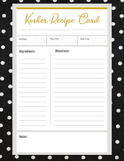 Kosher Recipe Cards - Free Printable Digital Files - Polka Dot Black White Theme