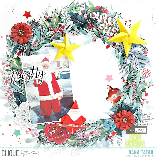 Christmas Scrapbook Layout with Origami Star and Santa Embellishments