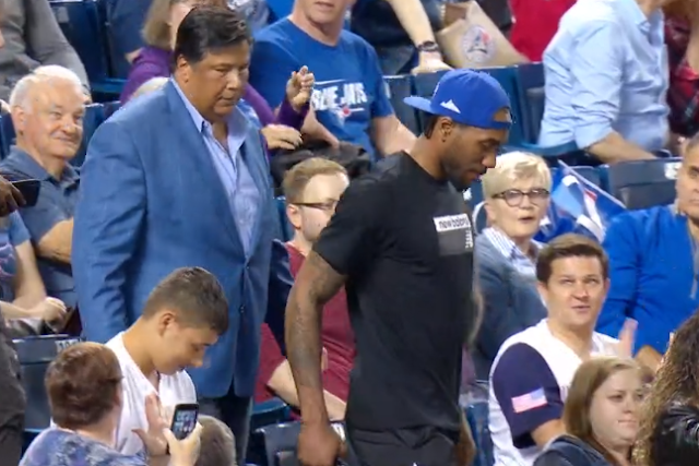 Kawhi Leonard attends Blue Jays game