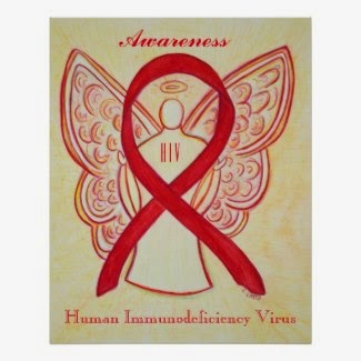 HIV Awareness Red Ribbon Guardian Angel Customized Art Print Posters