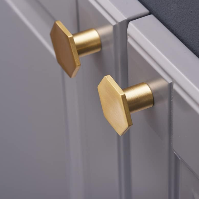 Brushed-gold, hexagon shaped closet door pulls