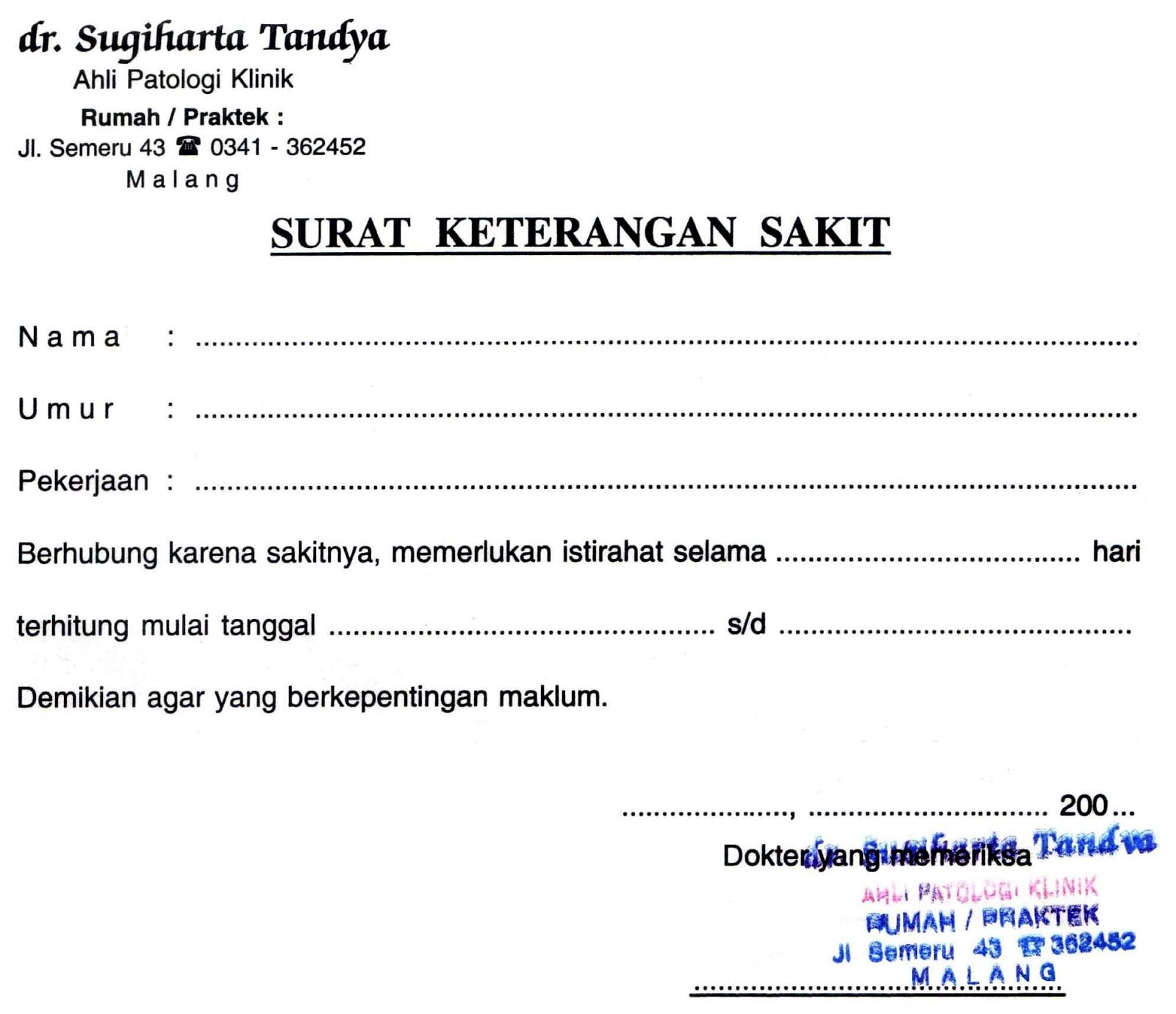 Contoh Surat Dokter Surakarta - Contoh Surat Cuti Sakit 