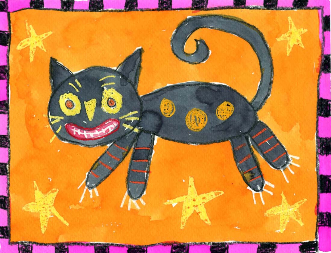 Folk Art  Halloween  Cat  Painting Art  Projects  for Kids
