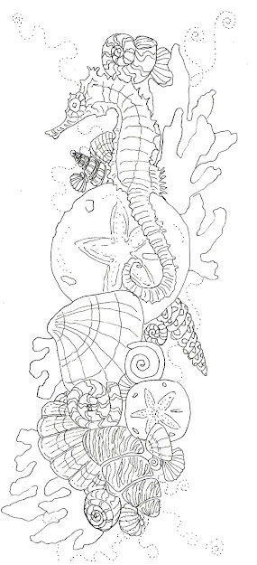 The Drawing Before It Became Color Seahorse Shells Ocean Coloring Pages  Colouring Adult Detailed Advanced Printable Kleuren Voor Volwassenen  Coloriage Pour 