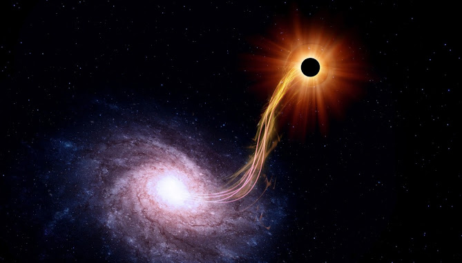 THE INVISIBLE MONSTER  A RUNAWAY BLACK HOLE LEAVES A TRAIL OF STARS