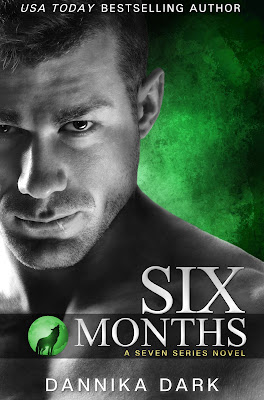 Six months book cover, closeup of a tough guy staring ahead, a scar on his lip and hair trimmed close. Background is an emerald green