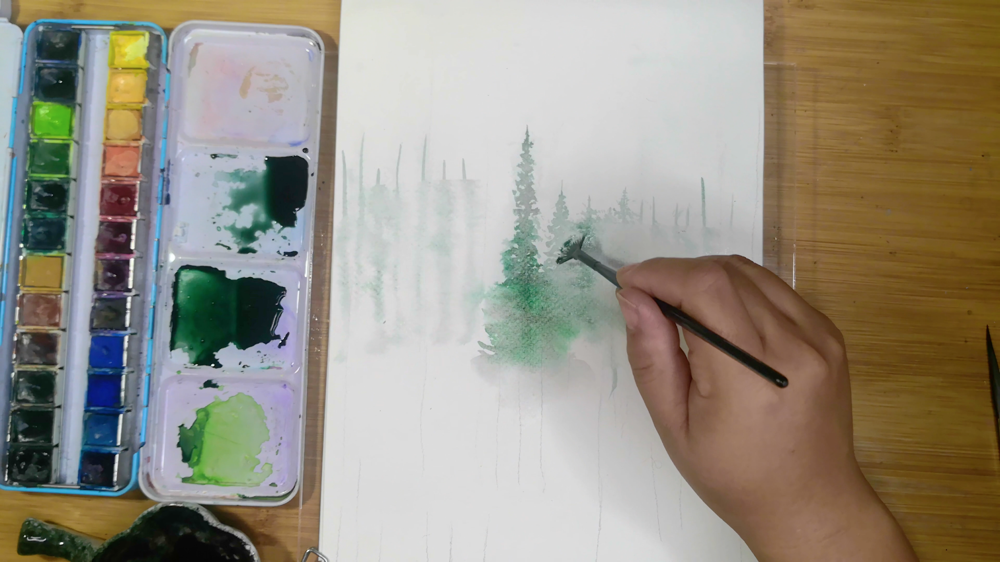 How to draw pine tree forest in the rain tutorial for beginner, come to see my online class