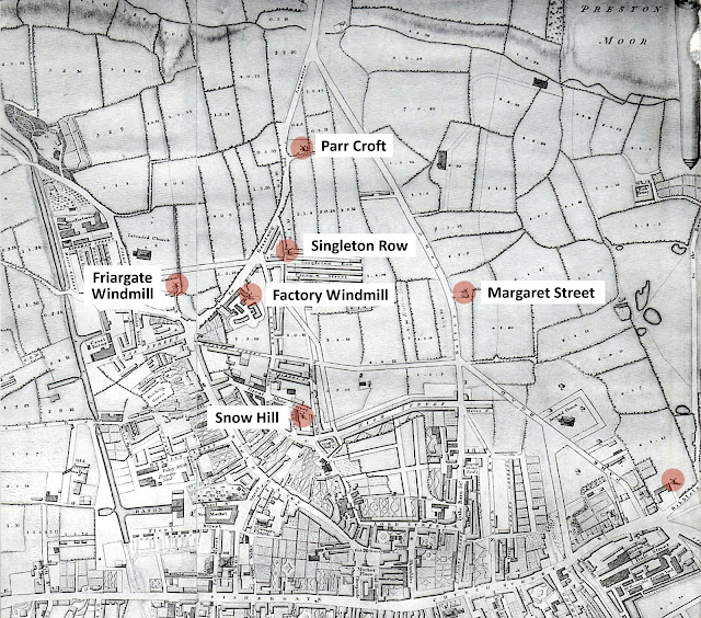 Extract from William Shakeshaft's Map of Preston 1822 with Names