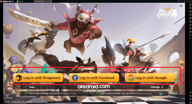 Login akun Dragonest Facebook Google Main Game Auto Chess Android PC Komputer Laptop Memu Player