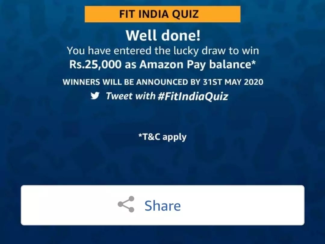 Amazon Fit India Quiz 05 01 2020 Answer Win 25000 4 Prize