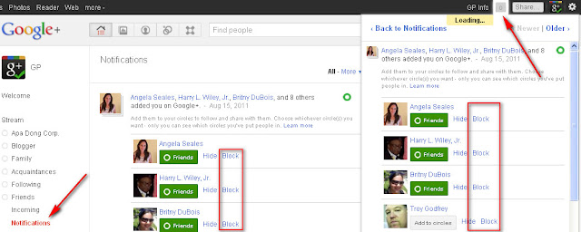 Google+: Notifications block