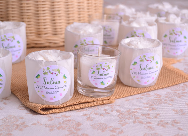 Velas perfumadas detalles para invitados de comunion color blanco