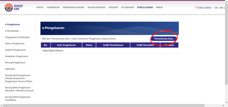 kwsp pengeluaran permohonan baru