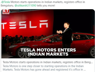 Tesla Motors Enters Indian Market - Rupeedesk Reports