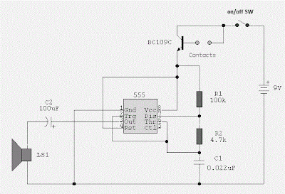 Water Activated Alarm Using IC 555 Circuit