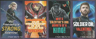 Front of first four Avengers Infinity War Valentine cards