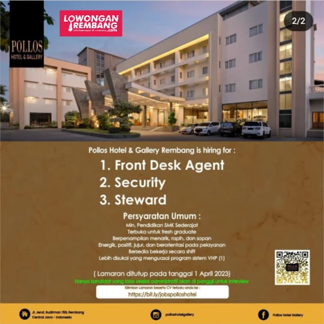 Lowongan Kerja Pegawai Front Desk Agent Pollos Hotel and Gallery Rembang Tanpa Syarat Ijazah