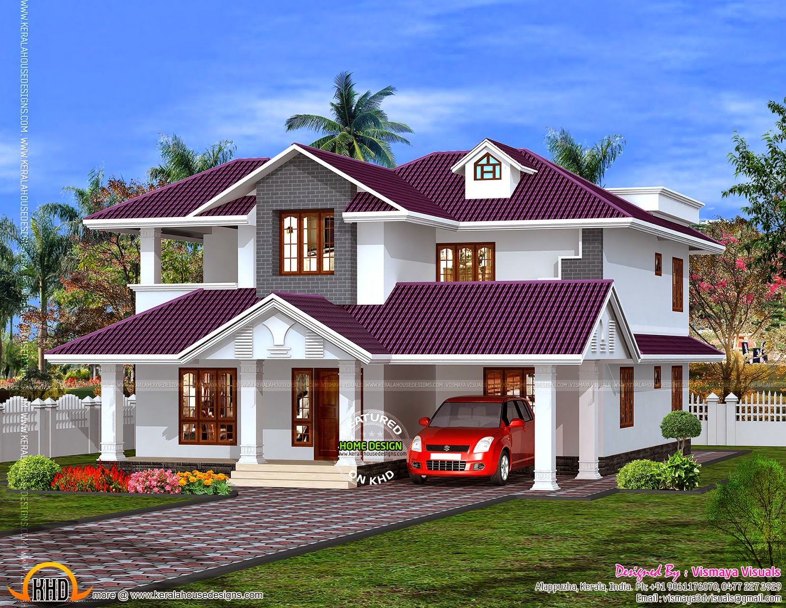  Beautiful  house  plan  in purple roof Kerala home  design 