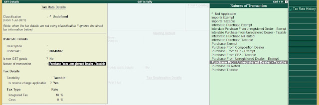 purchase from unregistered dealer under GST in Tally