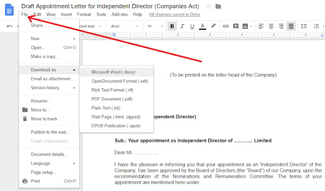 Appointment Letter for Independent Director in word format