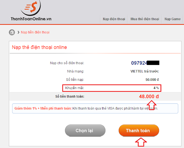 nạp tiền điện thoại online