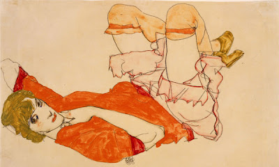  Egon Schiele - Wally in Red Blouse With Raised Knees 