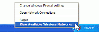 Memilih Opsi View Available Wireless Networks di Menu Konteks Ikon Wireless Network Connection