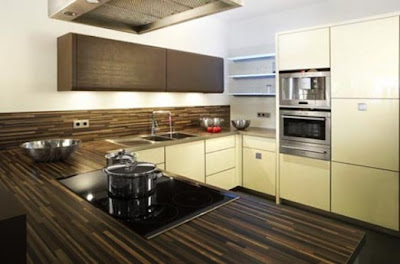 Great Spacious Kitchen Interior Brown Plates Cabinet Idea