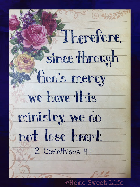 Scripture Writing, hand lettering, 2 Corinthians 4:1