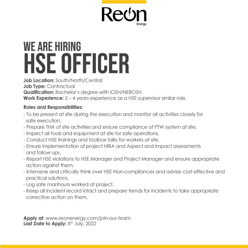 Reon Energy Limted Jobs For HSE Officer