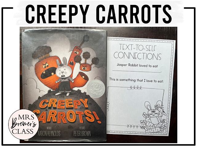 Creepy Carrots book activities unit with printables, literacy companion activities, reading worksheets, and a craft for Kindergarten and First Grade