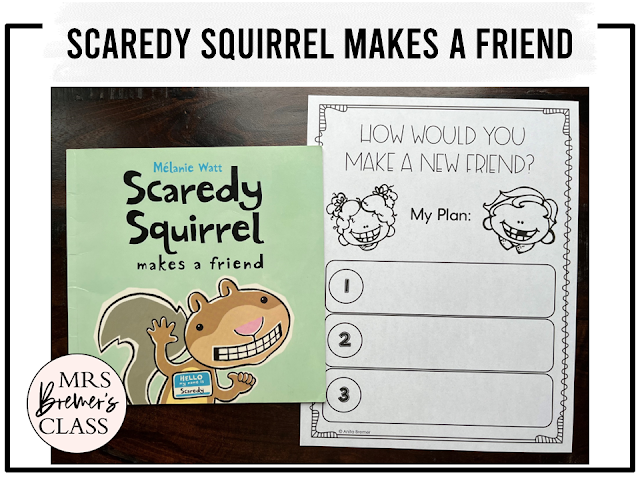 Scaredy Squirrel Makes a Friend book activities unit with literacy printables, reading companion worksheets, and a craft for Kindergarten and First Grade