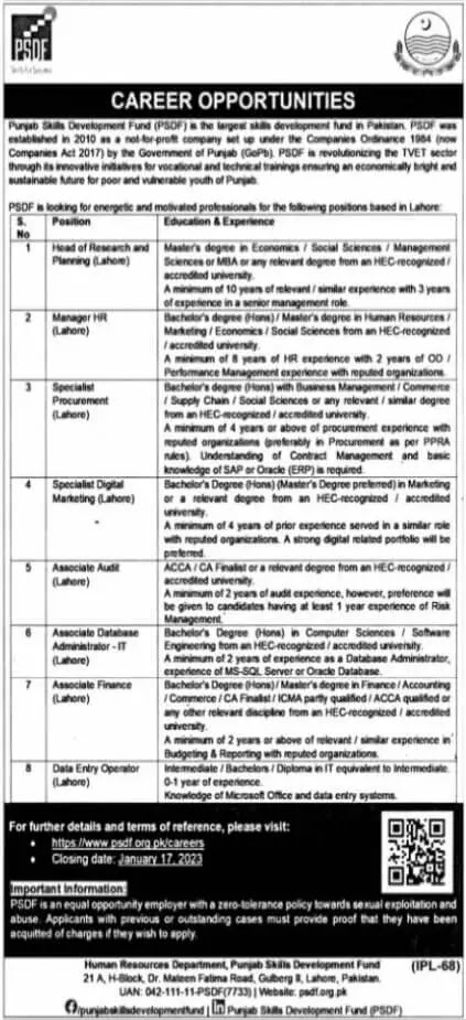 Punjab Skill Development Fund Jobs 2023 - PSDF Jobs 2023 - www.psdf.org.pk Jobs 2023