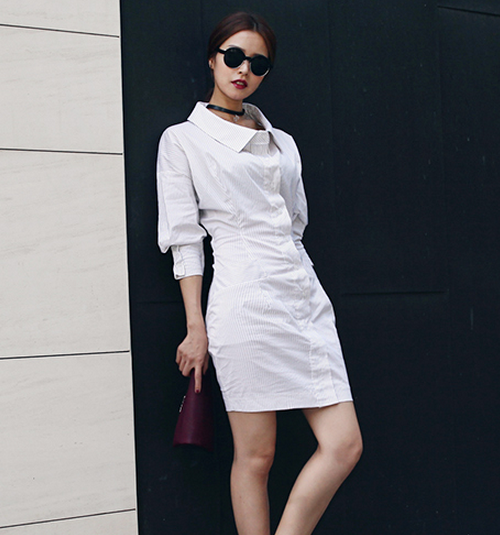 Pinstripe Billow Sleeve Shirt Dress