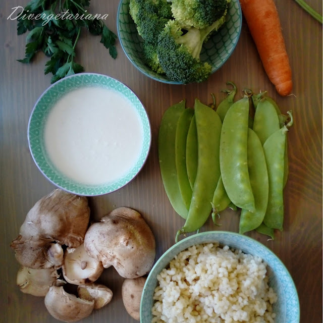 Ingredientes de la receta de arroz con verduras y leche de coco