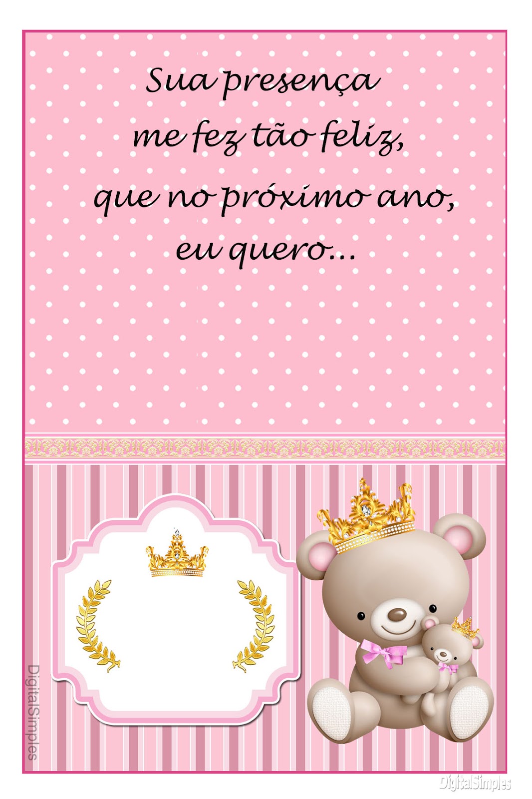 Kit Aniversário "Ursinha Princesa Rosa" - Convites 
