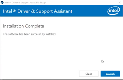 Langsung di Launch saja untuk menjalankan aplikasi "Intel Driver & Support Assistant"